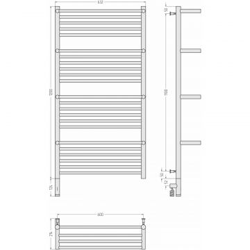 Полотенцесушитель электрический Сунержа (Sunerga) Богема с 4 полками 3.0 1200х600 / МЭМ левый Без покрытия 00-5808-1260
