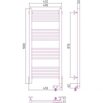 Полотенцесушитель электрический Сунержа (Sunerga) Богема 2.0 прямая 1000х400 МЭМ правый Матовый черный 31-5205-1040