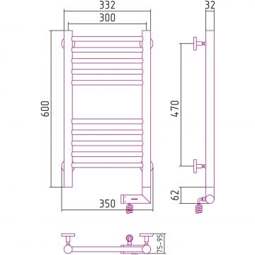 Полотенцесушитель электрический Сунержа (Sunerga) Богема 2.0 прямая 600х300 МЭМ правый Без покрытия 00-5205-6030