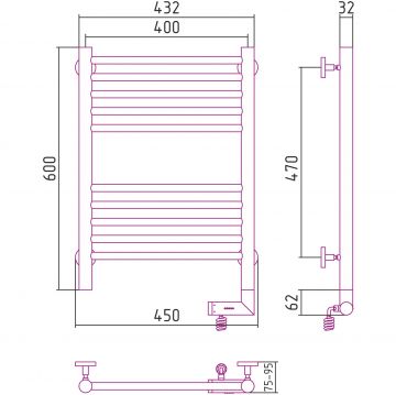 Полотенцесушитель электрический Сунержа (Sunerga) Богема 2.0 прямая 600х400 МЭМ правый Без покрытия 00-5205-6040