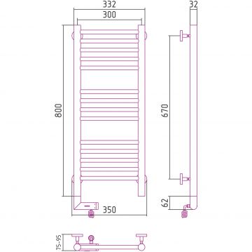 Полотенцесушитель электрический Сунержа (Sunerga) Богема 2.0 прямая 800х300 МЭМ левый Без покрытия 00-5204-8030