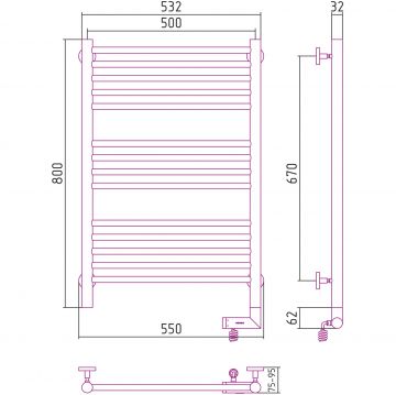 Полотенцесушитель электрический Сунержа (Sunerga) Богема 2.0 прямая 800х500 МЭМ правый Без покрытия 00-5205-8050