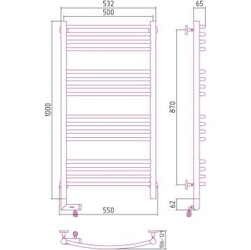 Полотенцесушитель электрический Сунержа (Sunerga) Богема 2.0 выгнутая 1000х500 МЭМ левый Без покрытия 00-5202-1050