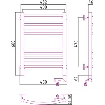 Полотенцесушитель электрический Сунержа Богема 2.0 выгнутая 600х400 МЭМ правый Без покрытия 00-5203-6040