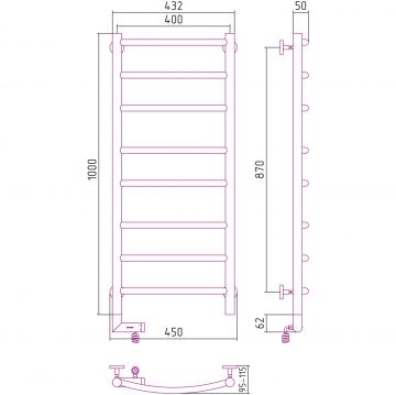Полотенцесушитель электрический Сунержа (Sunerga) Галант 2.0 1000х400 МЭМ левый Без покрытия 00-5200-1040