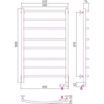Полотенцесушитель электрический Сунержа (Sunerga) Галант 2.0 1000х600 МЭМ правый Без покрытия 00-5201-1060
