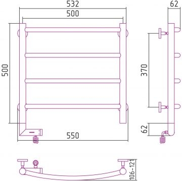 Полотенцесушитель электрический Сунержа (Sunerga) Галант 2.0 500х500 МЭМ левый Без покрытия 00-5200-5050