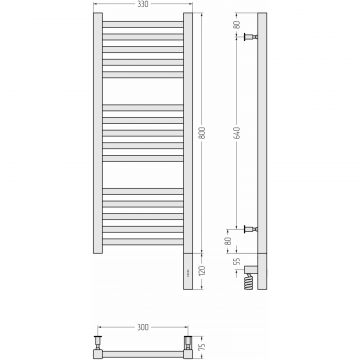 Полотенцесушитель электрический Сунержа Модус 3.0 800x300 МЭМ правый Без покрытия 00-5701-8030