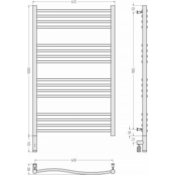Полотенцесушитель электрический Сунержа (Sunerga) Флюид 3.0 1000х600 МЭМ левый Без покрытия 00-5820-1060