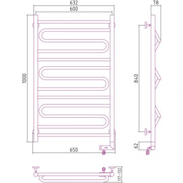 Полотенцесушитель электрический Сунержа (Sunerga) Элегия 2.0 1000х600 МЭМ правый Без покрытия 00-5219-1060
