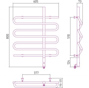 Полотенцесушитель электрический Сунержа (Sunerga) Эпатаж 800х600 МЭМ правый Матовый черный 31-0551-8060