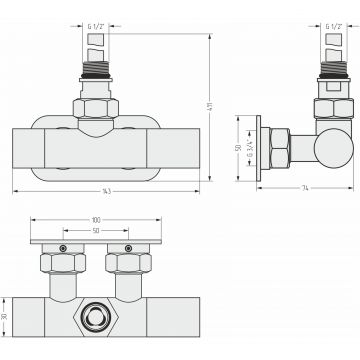 Вентиль Сунержа (Sunerga) 1х1/2 угловой маховик-скрытый EU50 правое (Золото) 03-1425-1234