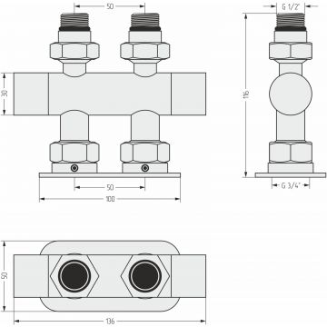 Вентиль Сунержа (Sunerga) 2х1/2 прямой скрытый-скрытый EU50 (Состаренная ЛАТУНЬ) 051-1417-1234