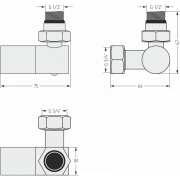 Вентиль Сунержа (Sunerga) 3D правый (цилиндр) G 1/2 НР х G 3/4 НГ (Состаренная латунь) 051-1403-1234