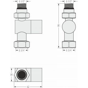 Вентиль Сунержа прямой (под шестигранник) G 1/2 НР х G 3/4 НГ (Матовый черный) 31-1405-1234