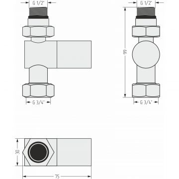 Вентиль Сунержа прямой (цилиндр) G 1/2 НР х G 3/4 НГ (Матовый черный) 31-1401-1234