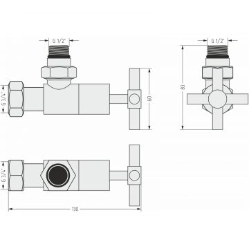 Вентиль Сунержа (Sunerga) угловой (крест) G 1/2 НР х G 3/4 НГ (Состаренная бронза) 05-1408-1234