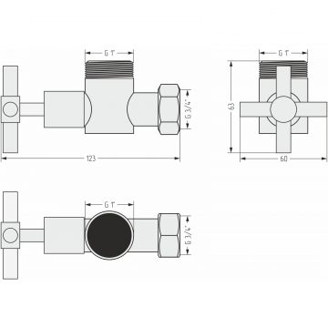 Вентиль Сунержа (Sunerga) угловой н/ж СУНЕРЖА (крест) G 1 нар.р. / G 3/4 н. г. (Шампань) 020-1304-0134
