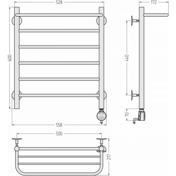 Полотенцесушитель электрический Стилье Формат 20 ТП 600х500 (Полка + 5) П16 Без покрытия 00520-6050