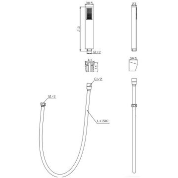 Ручной душ со шлангом и держателем BelBagno (Бельбагно) Luce, золото, LUC-DFS-ORO