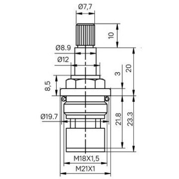 Кран-букса керамическая Iddis 90° 20 зубцов M18x15 M21 h=53 мм 998CR532SM-P