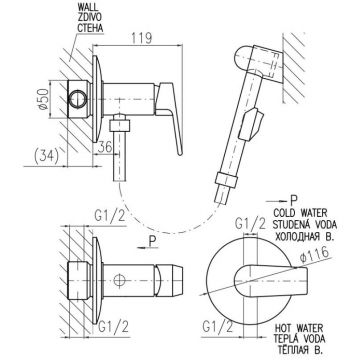 Гигиенический душ со смесителем Rav Slezak (Рав Слезак) COLORADO CO147/1Z, золото
