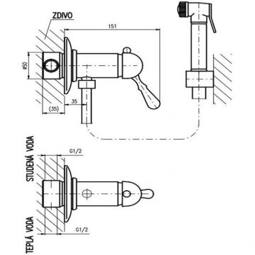 Гигиенический душ со смесителем Rav Slezak (Рав Слезак) LABE L047SM, бронза