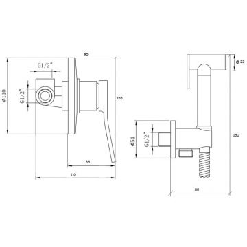 Гигиенический душ со смесителем Bronze de Luxe (Бронз Де Люкс) Element EL28GB, матовое золото/черный