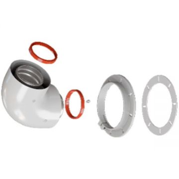 Начальный участок Rommer (Роммер) 90 гр. 60/100 (Bosch, Buderus, Navien S/C/E, Baxi ECO Nova/Classic, Baltur, Лемакс, Fondital) с фланцем (RCA-6010-240190)