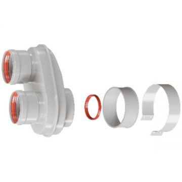 Адаптер моноблочный Rommer (Роммер) для перехода на двухтрубную систему 80/80 в комплекте хомут (RCA-8080-210002)