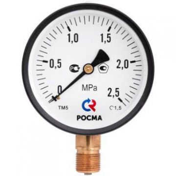 Манометр Valtec (Вальтек) TM-310P Dy 63 с нижн. подкл., 1/4″, 0-10 бар (кл. точн. 2,5) (TM-310P.0210)