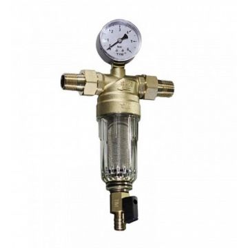 Фильтр промывной Tim (Тим) 1″ с манометром, стеклянный корпус (JH-3002)