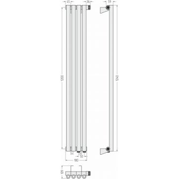 Радиатор однорядный коаксиальный Сунержа Эстет-0 EU50 правый 1200х180 мм 4 секции 12-0321-1204