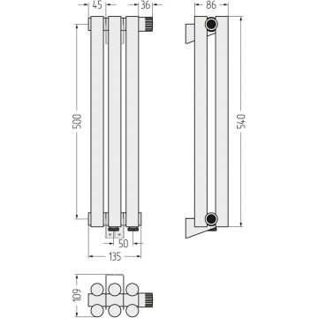 Радиатор двухрядный глухой Сунержа Эстет-11 EU50 500х135 мм 3 секции 032-0312-5003