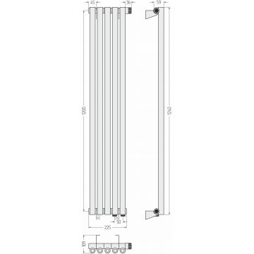 Радиатор однорядный коаксиальный Сунержа Эстет-0 EU50 правый 1200х225 мм 5 секций 00-0321-1205
