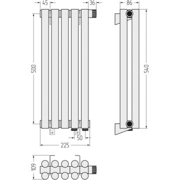 Радиатор двухрядный глухой Сунержа (Sunerga) Эстет-11 EU50 500х225 мм 5 секций 12-0312-5005