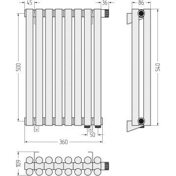 Радиатор двухрядный глухой Сунержа (Sunerga) Эстет-11 EU50 500х360 мм 8 секций 12-0312-5008