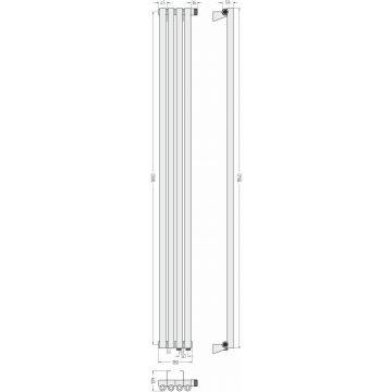 Радиатор однорядный коаксиальный Сунержа Эстет-0 EU50 правый 1800х180 мм 4 секции 12-0321-1804