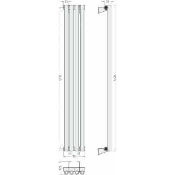 Радиатор однорядный коаксиальный Сунержа Эстет-0 1200х180 мм 4 секции 00-0331-1204