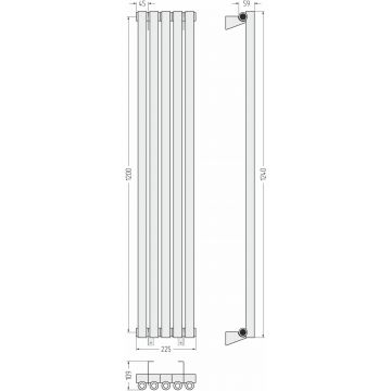 Радиатор однорядный коаксиальный Сунержа Эстет-0 1200х225 мм 5 секций 00-0331-1205