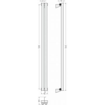 Радиатор однорядный коаксиальный Сунержа Эстет-0 1200х90 мм 2 секции 12-0331-1202