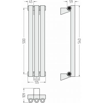Радиатор однорядный коаксиальный Сунержа Эстет-0 500х135 мм 3 секции 00-0331-5003