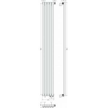 Радиатор однорядный коаксиальный Сунержа Эстет-0 EU50 правый 1800х225 мм 5 секций 12-0321-1805
