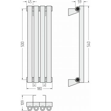 Радиатор однорядный коаксиальный Сунержа Эстет-0 500х180 мм 4 секции 03-0331-5004