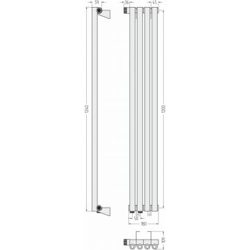 Радиатор однорядный коаксиальный Сунержа Эстет-0 EU50 левый 1200х180 мм 4 секции 032-0320-1204