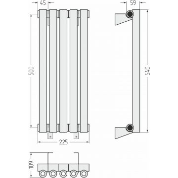 Радиатор однорядный коаксиальный Сунержа Эстет-0 500х225 мм 5 секций 03-0331-5005