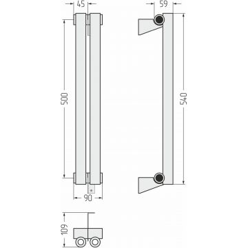 Радиатор однорядный коаксиальный Сунержа (Sunerga) Эстет-0 500х90 мм 2 секции 071-0331-5002