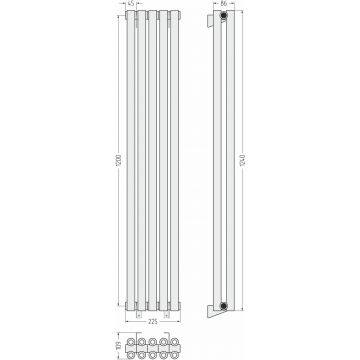 Радиатор двухрядный коаксиальный Сунержа Эстет-00 1200х225 мм 5 секций 00-0332-1205