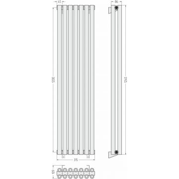 Радиатор двухрядный коаксиальный Сунержа Эстет-00 1200х315 мм 7 секций 00-0332-1207