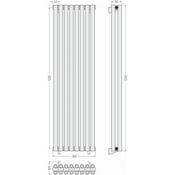 Радиатор двухрядный коаксиальный Сунержа Эстет-00 1200х360 мм 8 секций 12-0332-1208